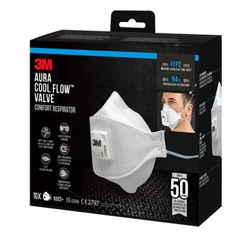 [1051313] MASQUE ANTI-POUSSIERE 9322+ FFP2 AVEC VALVE (10PC)